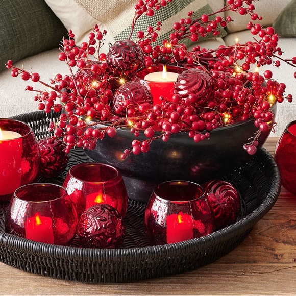 Pottery Barn Mercury Glass Adorned Retro Vintage Style Red Ornaments - Set of 6 - Picture 5 of 14